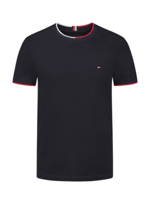 Piqué-T-Shirt mit Streifen-Akzenten, Slim Fit 