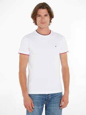 Piqué-T-Shirt-mit-Streifen-Akzenten,-Slim-Fit-