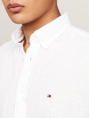 Kurzarmhemd aus Leinen mit Logo-Stickerei, Regular Fit