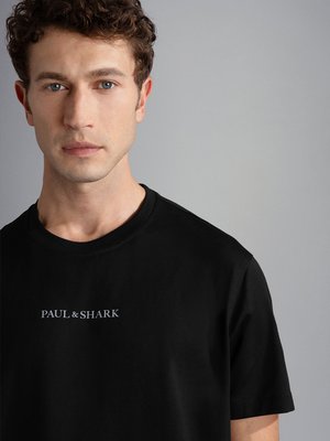 Unifarbenes-T-Shirt-mit-Label-Schriftzug