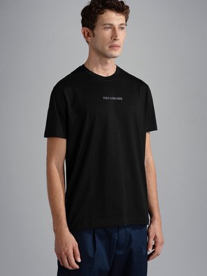 Unifarbenes-T-Shirt-mit-Label-Schriftzug