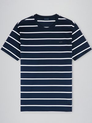 T-Shirt-mit-Streifenmuster-und-Logo-Aufnäher