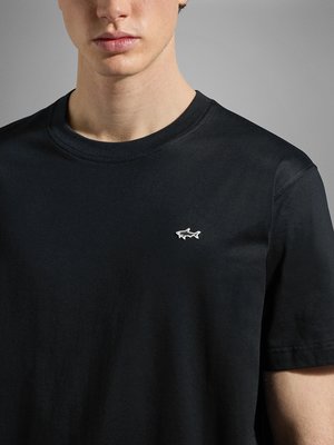 T-Shirt-aus-Baumwolle-mit-Hai-Stickerei-