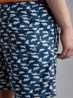 Glatte Badeshorts mit Hai-Print und Kordelzug 