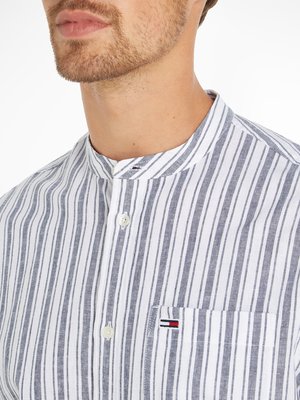 Hemd mit Stehkragen und Streifen-Muster, Regular 