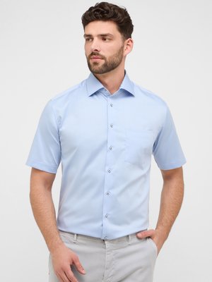 Unifarbenes Kurzarmhemd mit Ausputz und Brusttasche, Modern Fit