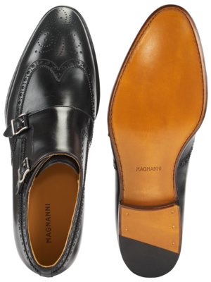 Doppelmonk-Schuhe aus Glattleder mit Budapester-Elementen