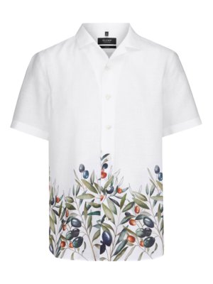 Casual,-Kurzarmhemd-aus-Leinen-mit-floralem-Print,-Tailored-Fit