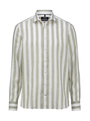 Casual, Leinenhemd mit Blockstreifen-Muster, Tailored Fit