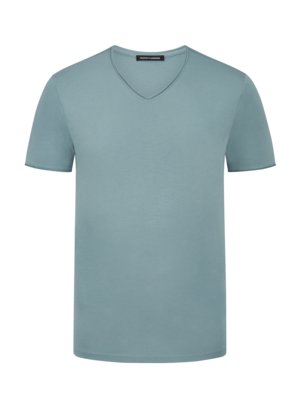 Glattes-T-Shirt-mit-V-Ausschnitt-und-Rollkante