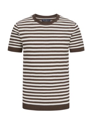 Softes-Strick-T-Shirt-mit-Ringelstreifen-und-Leinenanteil