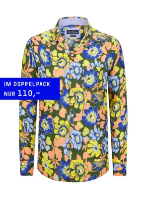 Leichtes Leinenhemd mit floralem Print und Brusttasche