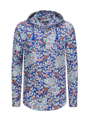 Tunica-Leinenhemd mit Kapuze und floralem Print