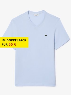 T-Shirt mit V-Ausschnitt und Logo-Stickerei, Regular Fit