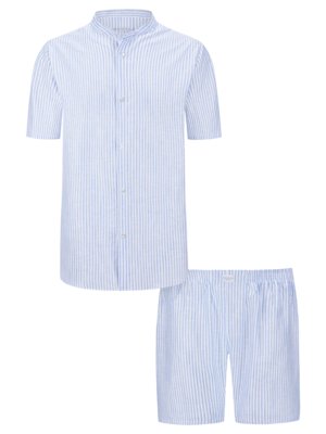 Kurzer Pyjama mit Leinenanteil und Streifenmuster