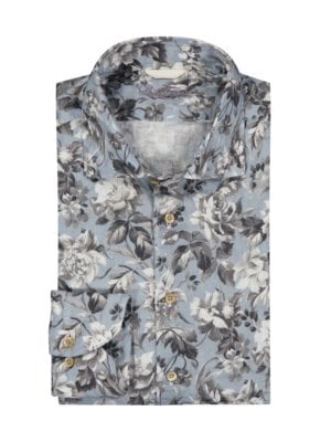 Leichtes-Leinenhemd-mit-floralem-Print,-Slimline