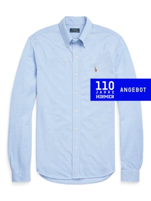 Unifarbenes-Hemd-in-Oxford-Qualität-mit-Poloreiter-Stickerei