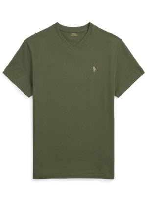 T-Shirt-mit-V-Ausschnitt-und-Poloreiter-Stickerei