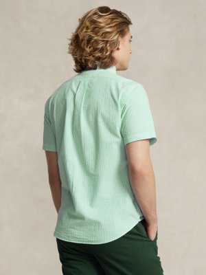 Kurzarmhemd mit Streifen in Seersucker-Qualität, Custom Fit