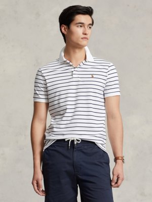 Poloshirt-in-Jersey-Qualität-mit-Streifenmuster,-Custom-Slim-Fit