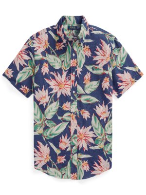 Kurzarmhemd-in-Seersucker-Qualität-mit-Hawai-Print,-Classic-Fit