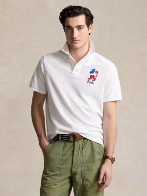 Piqué-Poloshirt-mit-vorder--und-rückenseitiger-Paris-Stickerei,-Classic-Fit