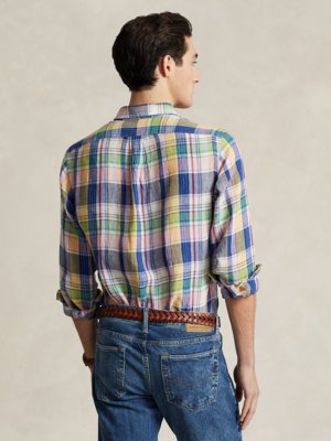 Leinenhemd mit Glencheck-Muster, Custom Fit