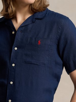 Kurzarmhemd aus Leinen mit Logo-Stickerei, Classic Fit