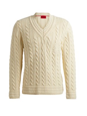 Pullover aus Baumwolle mit Zopfmuster und V-Ausschnitt