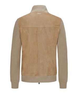 Veloursleder-Blouson-mit-Strickärmeln