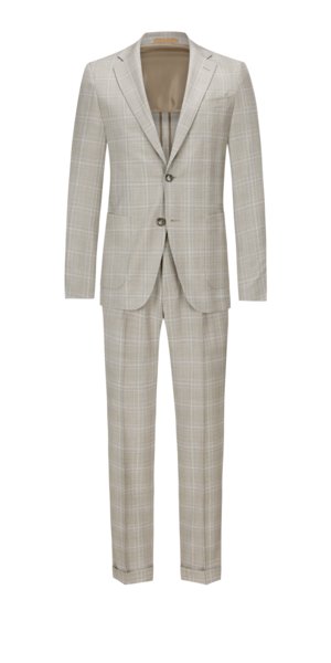 Anzug aus Schurwolle mit Glencheck-Muster, Slim Fit