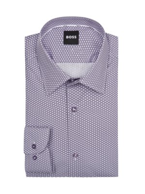 Hemd mit geometrischen Muster und Stretchanteil, Slim Fit