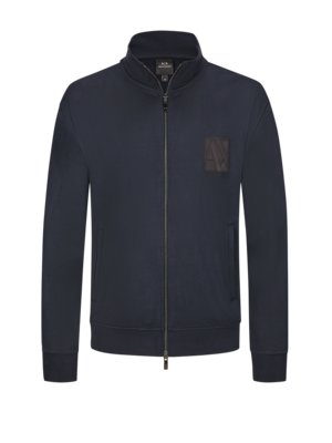 Sweatjacke mit Stehkragen, Aufnäher und Stretchanteil