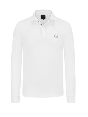 Langarm-Poloshirt in Piqué-Qualität mit gummiertem Logo-Emblem