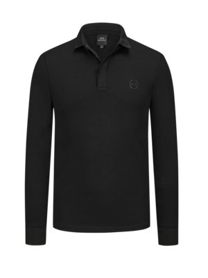 Langarm-Poloshirt in Piqué-Qualität mit gummiertem Logo-Emblem