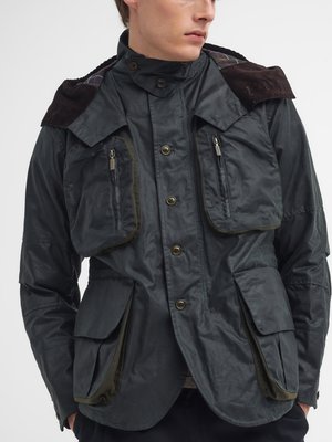 Gewachstes Fieldjacket mit abtrennbarer Kapuze und Sturmriegel