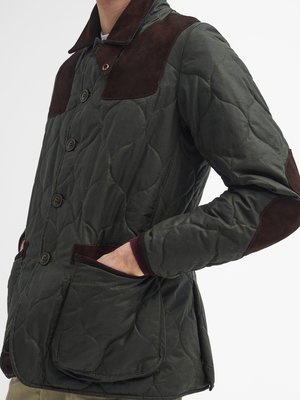 Gewachste Steppjacke mit Veloursleder-Details