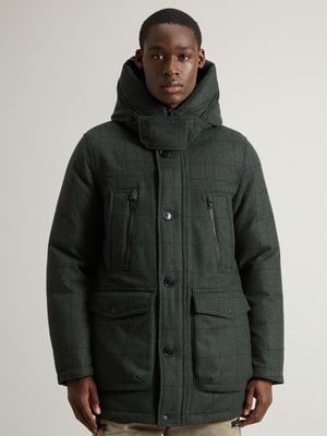 Daunenparka mit Check-Muster und Obermaterial aus einer Wollmischung