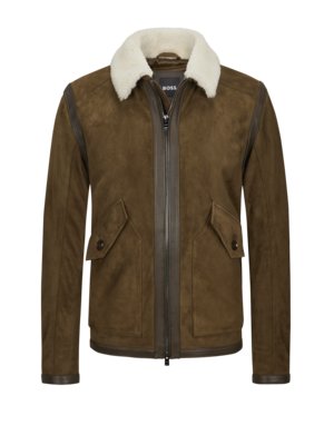 Gefütterte Velourslederjacke mit Teddy-Kragen