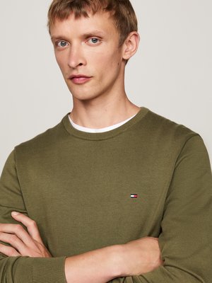 Unifarbener Pullover mit Logo-Stickerei