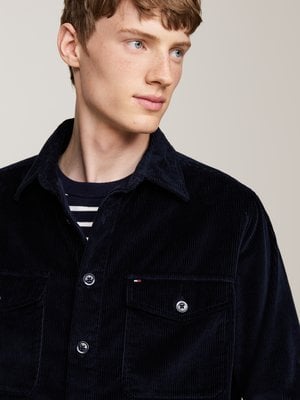 Overshirt in Cord-Qualität mit Logo-Stickerei, Relaxed Fit