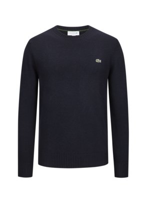 Pullover aus Wolle mit O-Neck und Logo-Aufnäher, Classic Fit