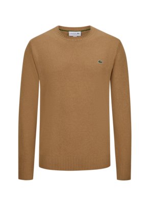 Pullover aus Wolle mit O-Neck und Logo-Aufnäher, Classic Fit