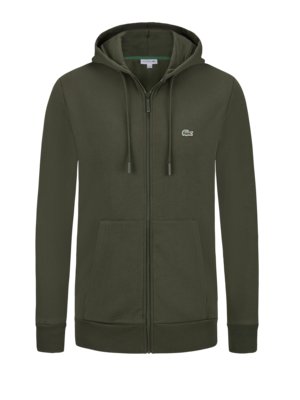 Sweatjacke mit Kapuze und Logo-Aufnäher, Classic Fit