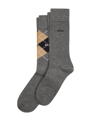 2er Pack Socken mit verstärkten Belastungszonen, Uni und Argyl-Muster