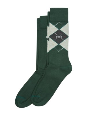 2er Pack Socken mit verstärkten Belastungszonen, Uni und Argyl-Muster