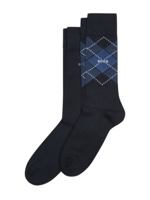 2er Pack Socken mit verstärkten Belastungszonen, Uni und Argyl-Muster