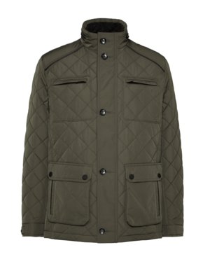 Wattiertes Fieldjacket mit Rautensteppmuster und Leder-Details