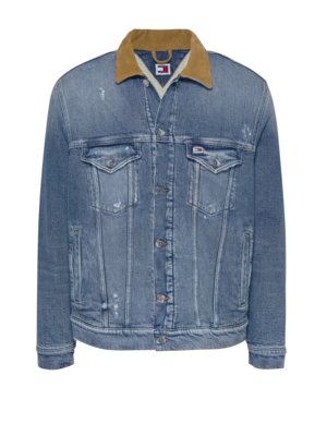 Jeansjacke mit Cordkragen und Teddyfell-Futter