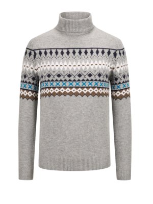 Rollkragenpullover mit Norweger-Muster aus Merinowolle-Kaschmir-Mix